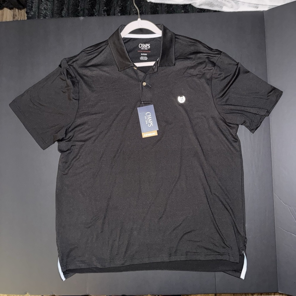 NWT Men's XL Chaps Everyday Performance Polo Shirt Black Short Sleeve Logo